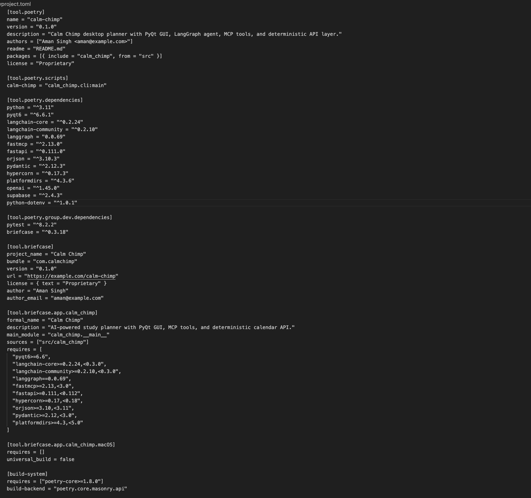 Poetry project files and local .venv